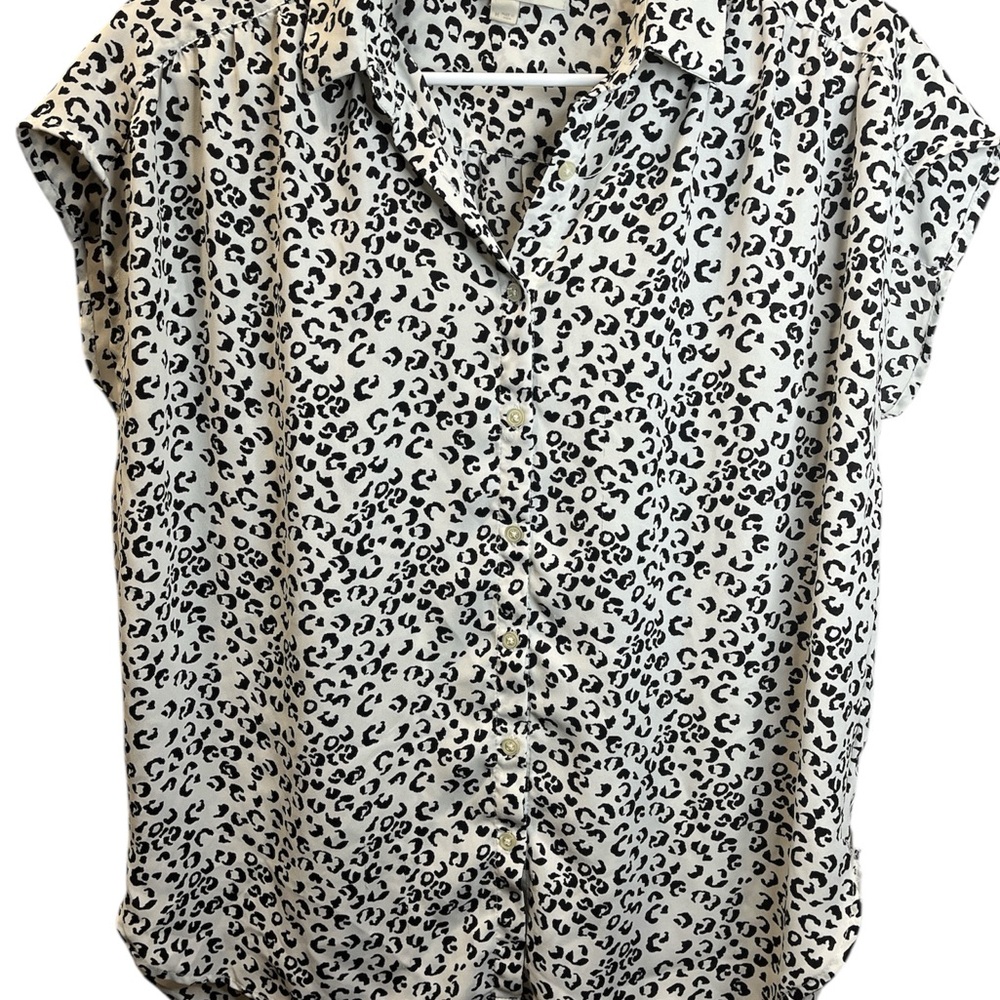 LOFT Black and White Leopard Button-Down Shirt